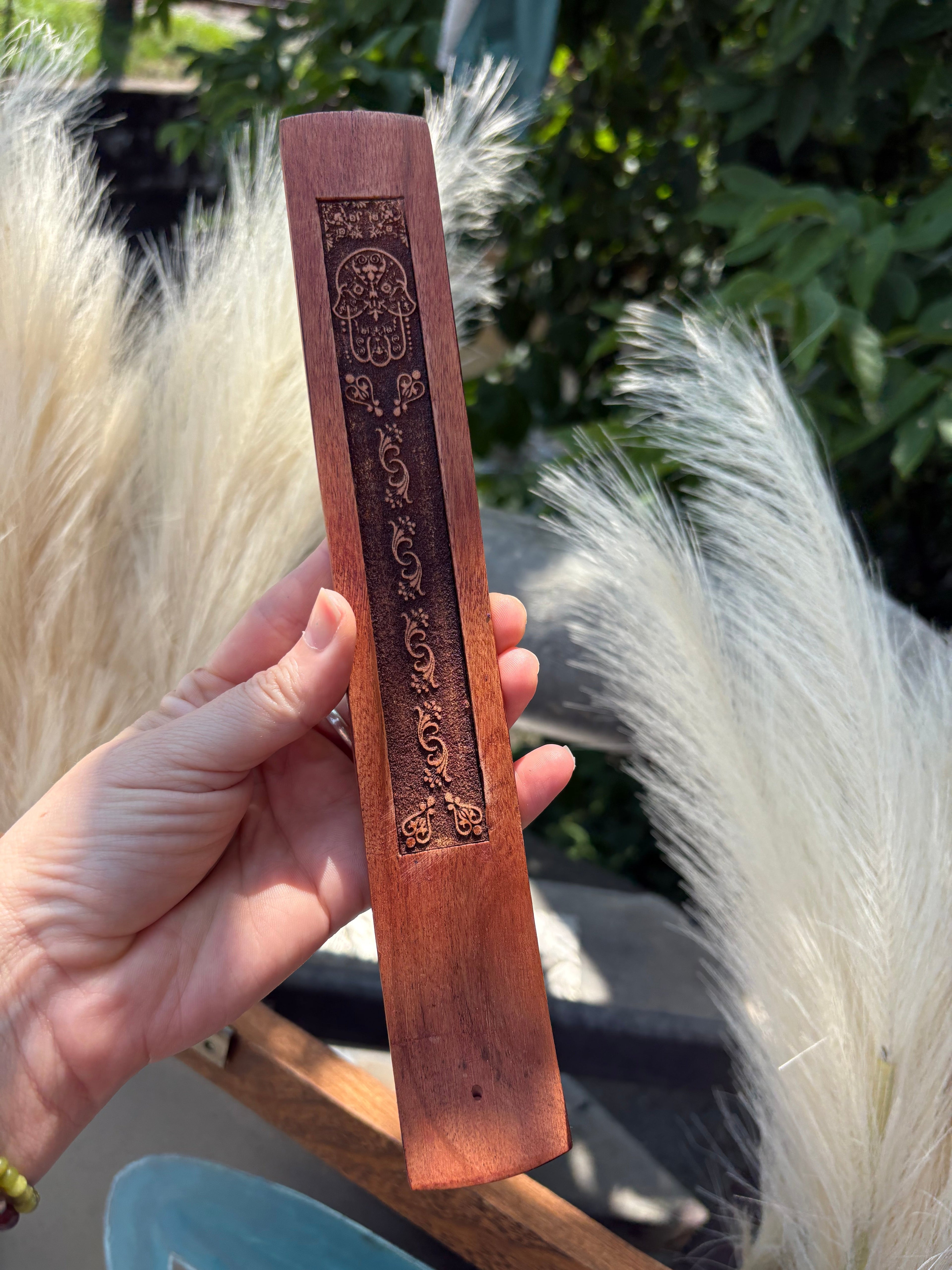 Wood Incense Holder Hamsa